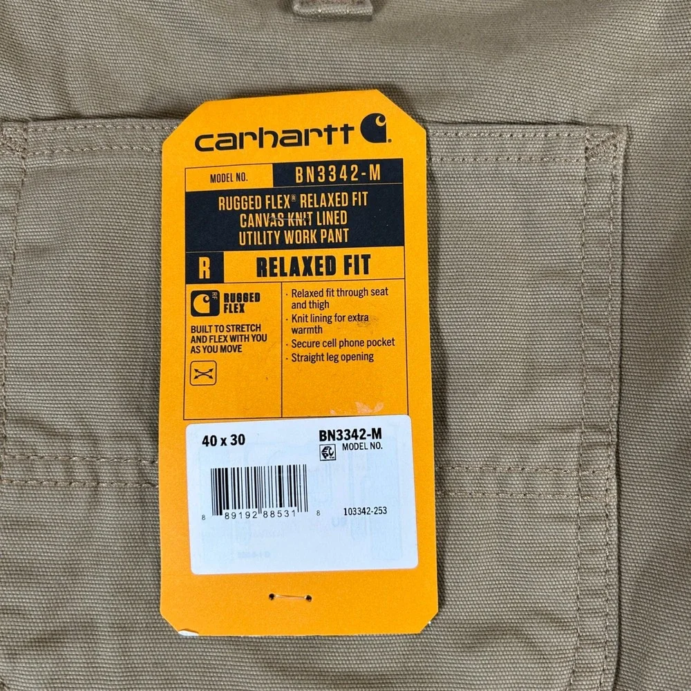 Carhartt Mens Rugged Flex Relaxed Fit Canvas Knit Lined Work Pant BN3342-M 40x30